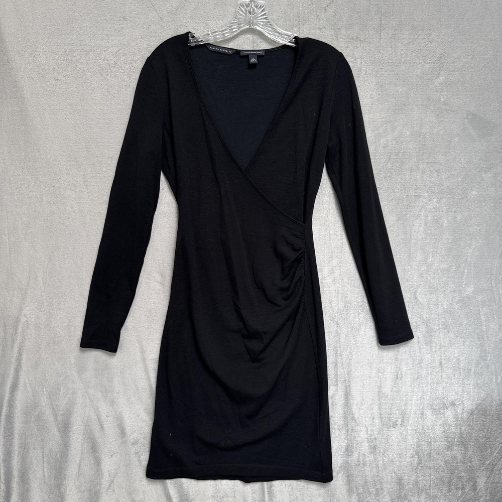 Banana Republic Dress Womens Small Black Wrap Ruched Wool Sweater Long Sleeve‎